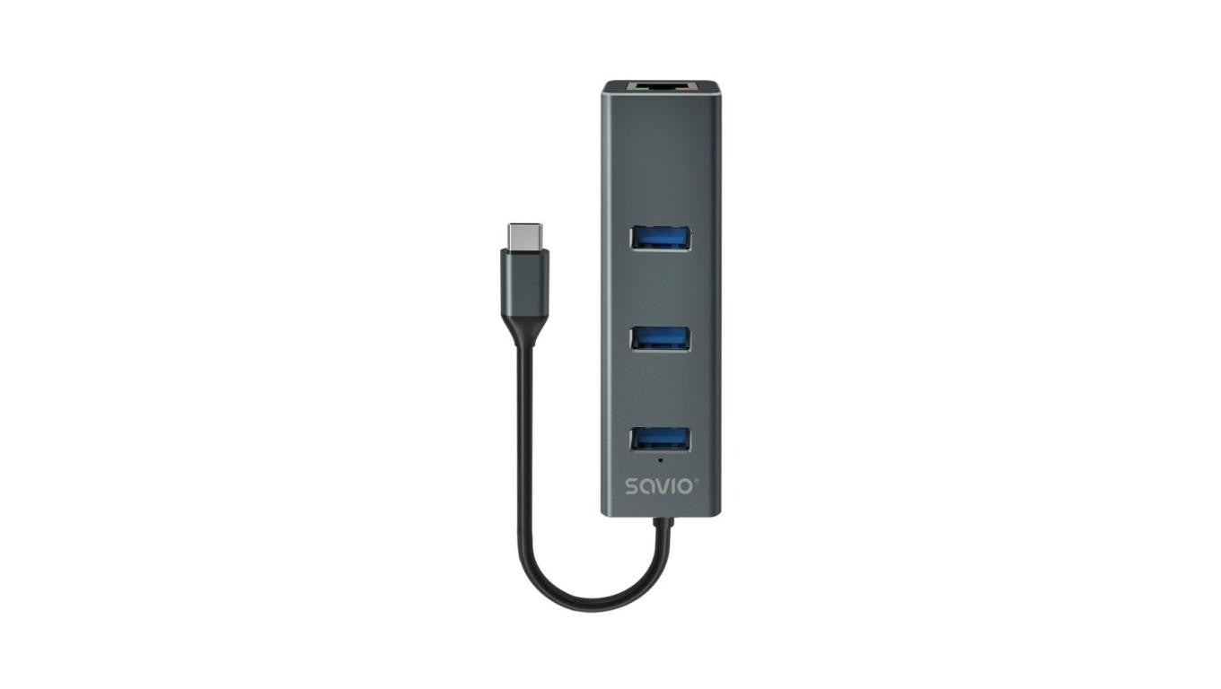 SAVIO AK-57 3-PORTOWY HUB USB-C Z ADAPTEREM RJ-45