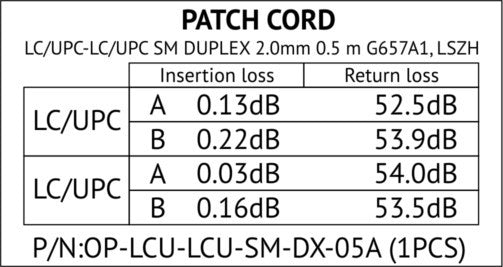 PATCHCORD ŚWIATŁOWODOWY SM 0,5M DUPLEX 9/125 LC/UPC-LC/UPC
