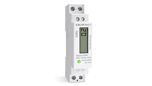 Qoltec Jednofazowy elektroniczny licznik miernik zużycia energii na szynę DIN 230V 32A LCD 1P Slim