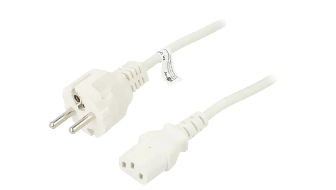 Kabel CEE 7/7 (E/F) wtyk, IEC C13 żeński PVC 5m biały 10A 96041