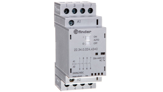 Stycznik modułowy 4Z 25A 24V AC/DC funkcja Auto-On-Off, wskaźnik zadziałania + LED, 35mm 22.34.0.024.4340