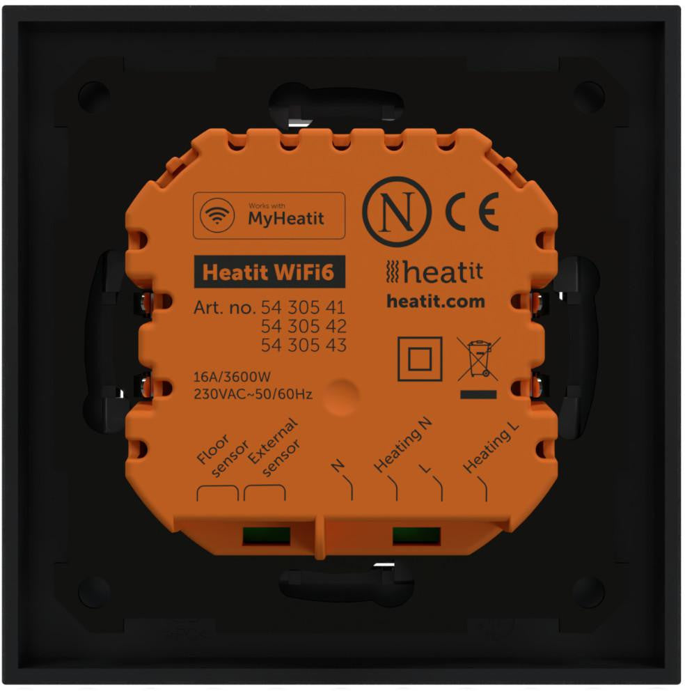 Termostat Heatit WiFi6 Black Matt Wi-Fi Thermostat 3600W 16A