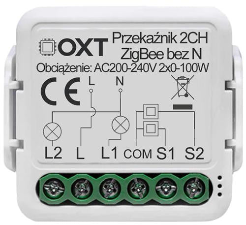 Moduł OXT mini przekaźnik 2 obw. bez N ZigBee TUYA T272