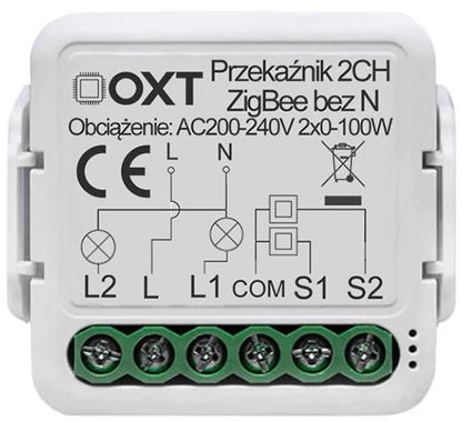 Moduł OXT mini przekaźnik 2 obw. bez N ZigBee TUYA T272