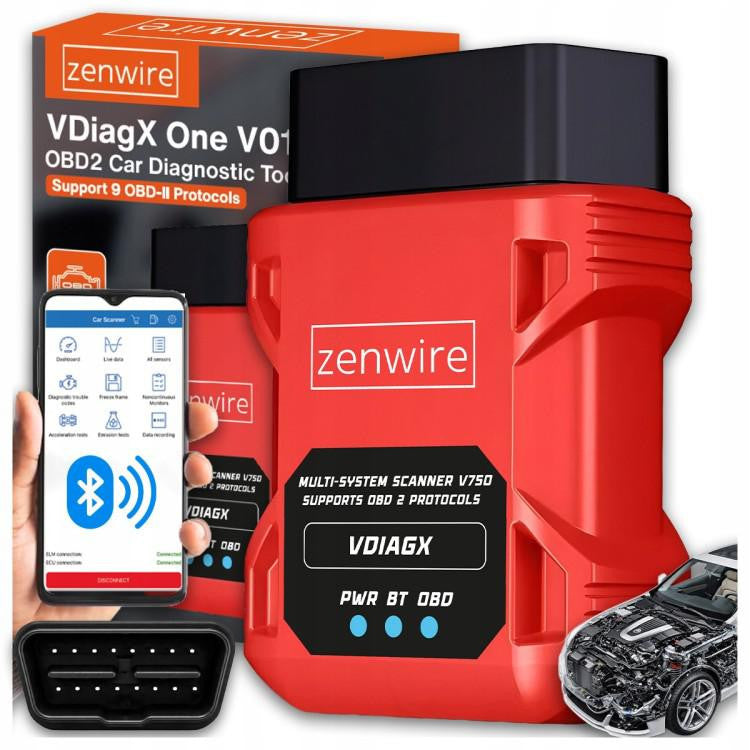 Interfejs Tester Skaner Diagnostyczny OBD2 ELM327 VDiagX V016 Zenwire