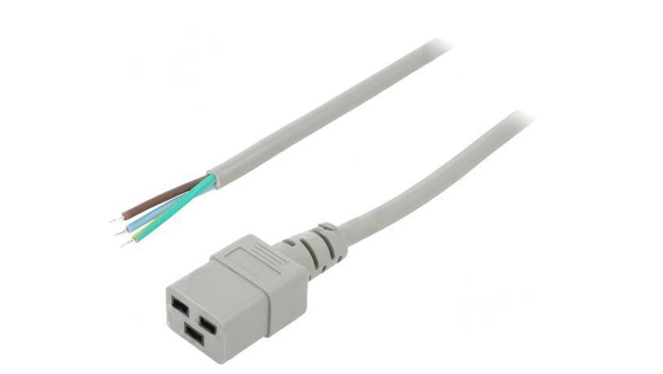 Kabel: 3x1,5mm2, IEC C19 żeński, Dł: 1,5m, 16A LT-549 H05VV-F 3X1.5 GRY 1.5M END R
