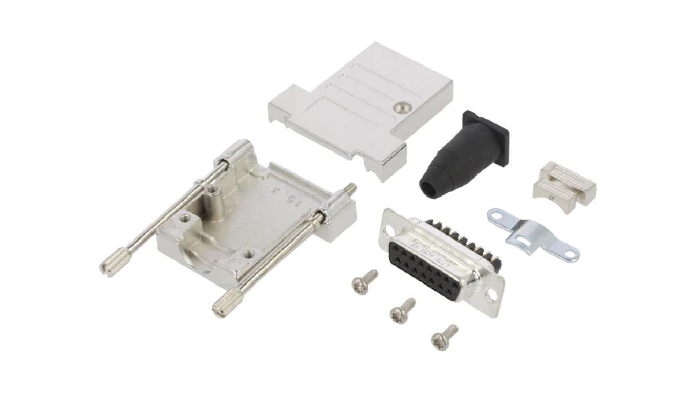 D-Sub żeńskie proste zacisk śrubowy na przewód 11,5mm -PIN 15 L17DTSL15-RG-LJS-T+L77DA15SST