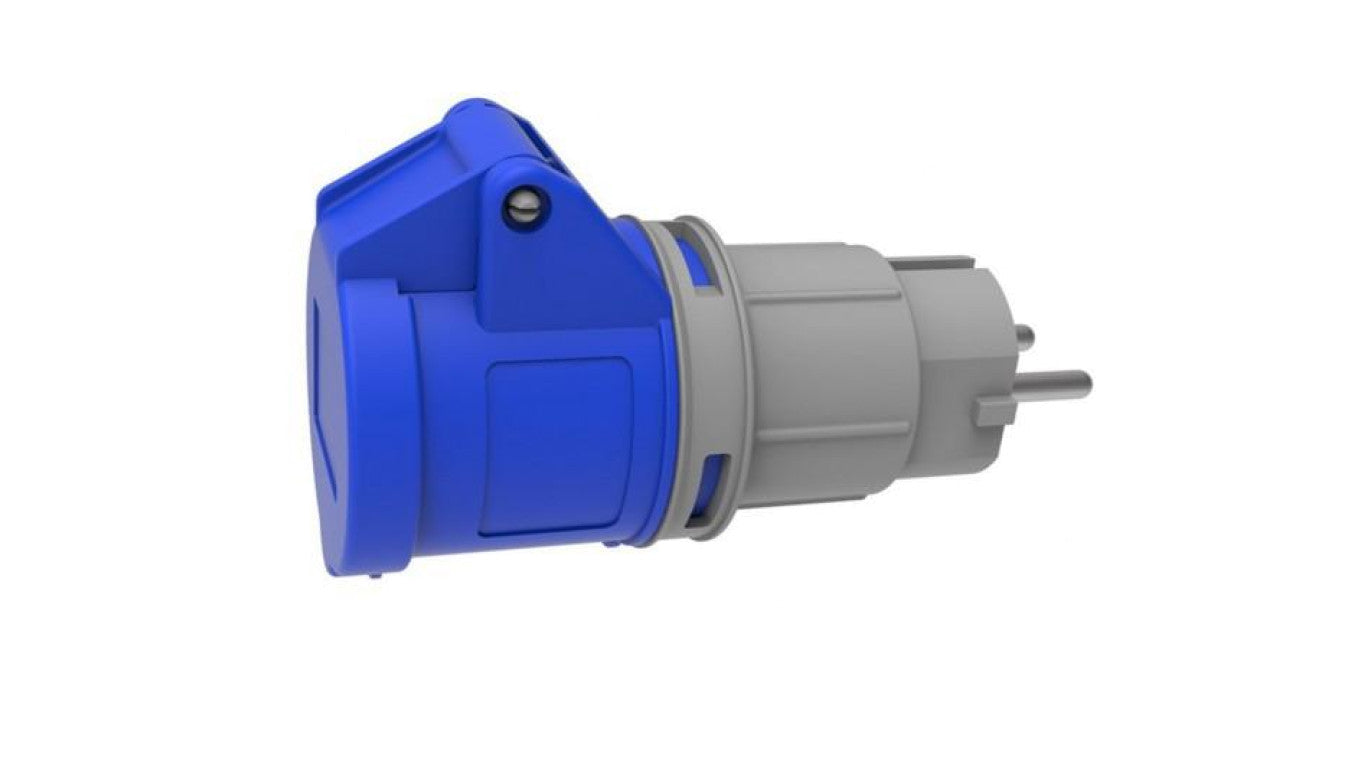 Adapter kempingowy BS wtyk 230V Uni-schuko, gniazdo 16A 3p przemysłowe IP44