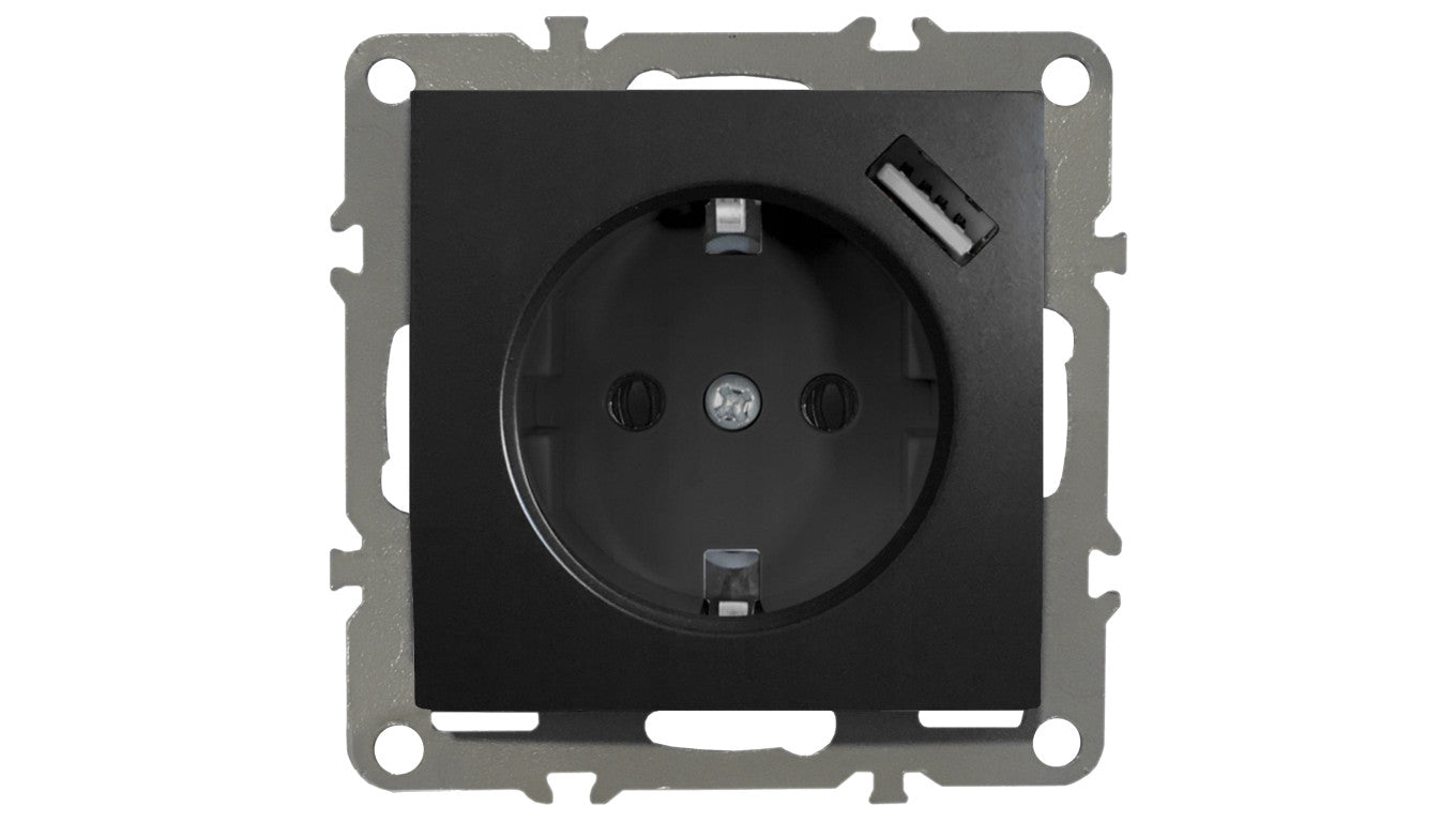 QUADRA Gniazdo SCHUKO USB czarne matowe