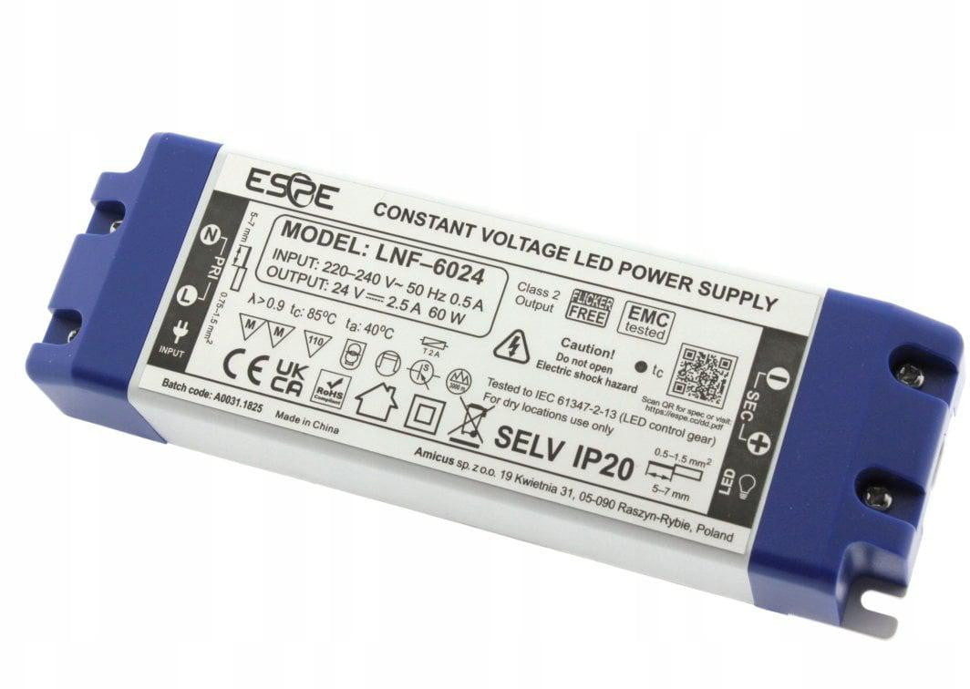 ZASILACZ IMPULSOWY LED ESPE LNF-6024 24V/60W/2.5A IP20