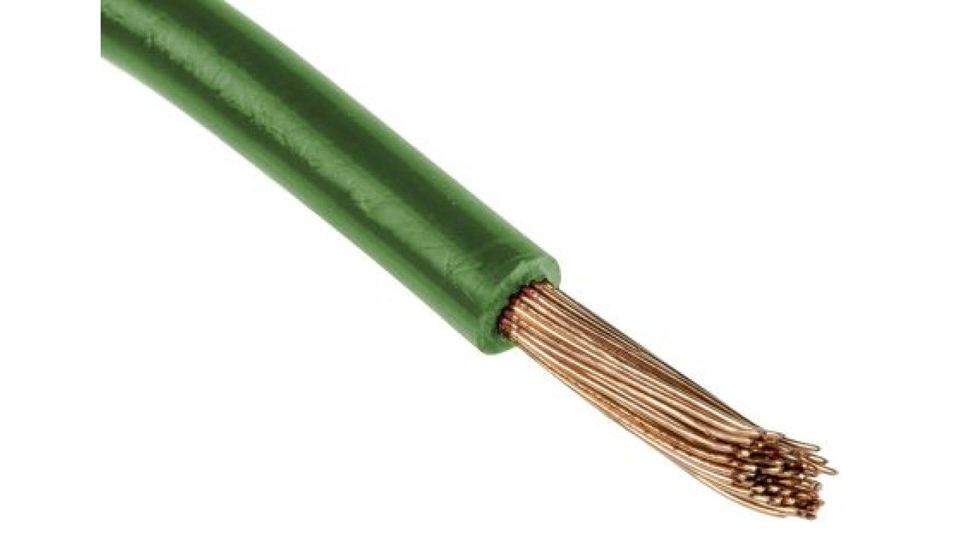 Przewód jednożyłowy linkowy, Przewód instalacyjny, 0,33 mm², 17/0,16 mm, 22 AWG, XLPE, 300 V, Zielony, dł. 100m, RS PRO