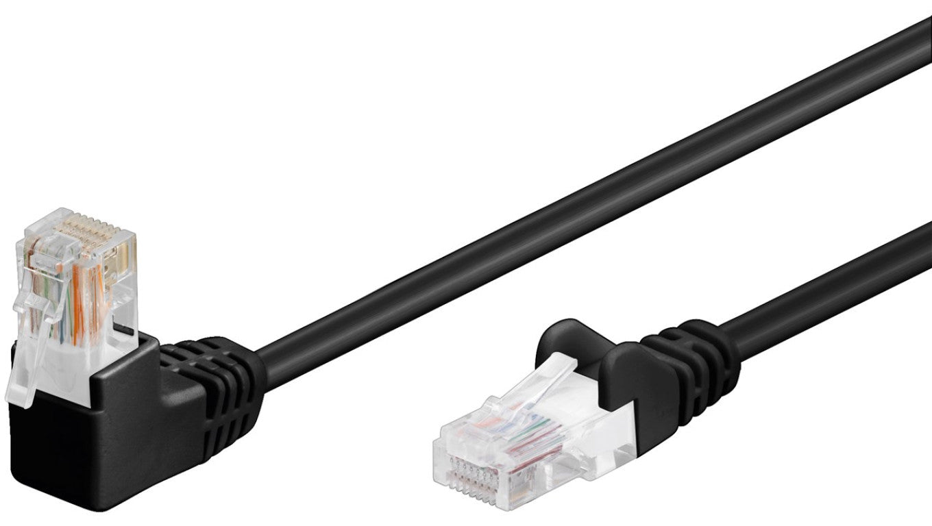 CAT 5eKabel łączący 1x 90 pod kątem,U/UTP, Czarny - Długość kabla 0.25 m