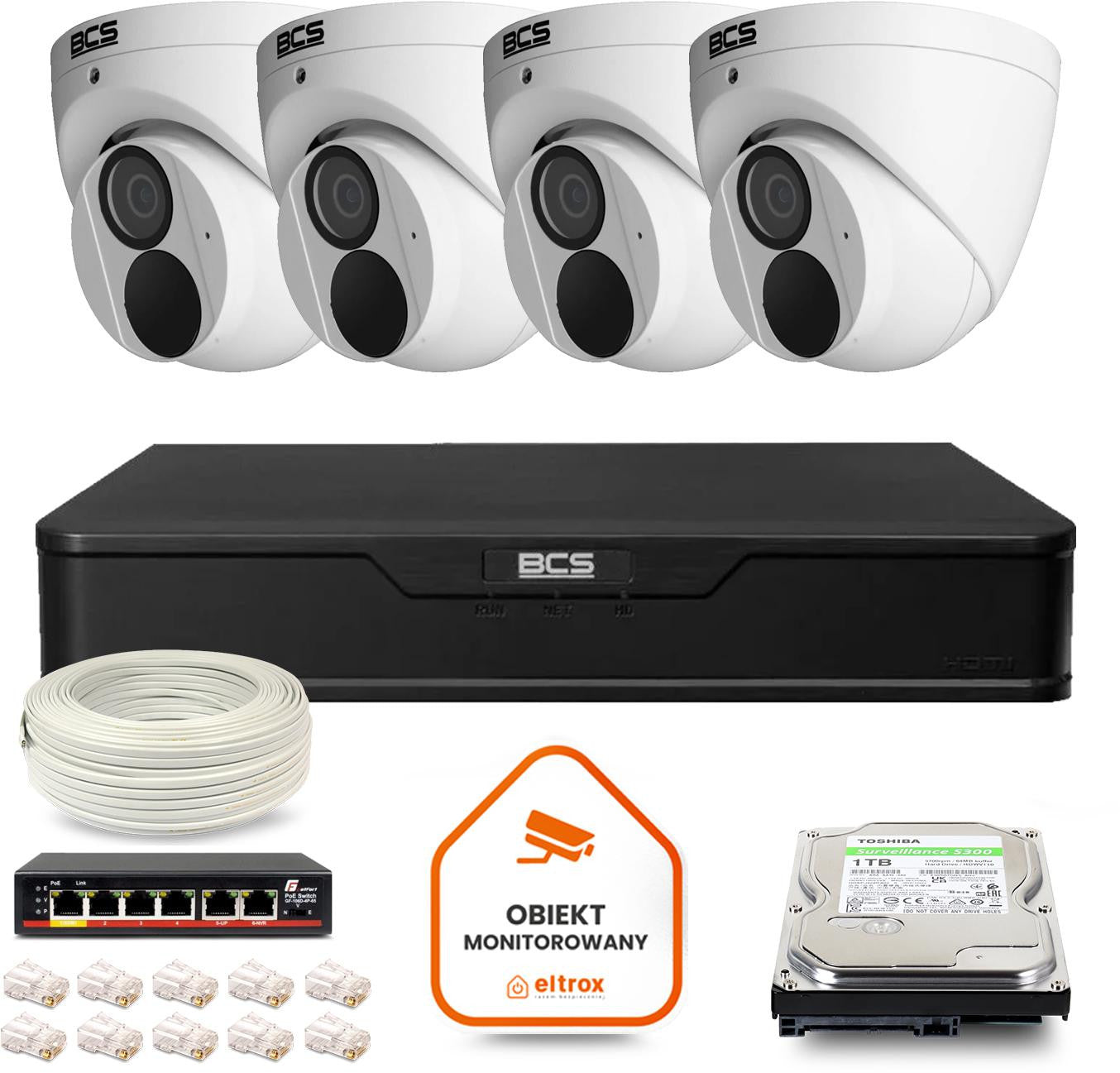 Zestaw monitoringu IP BCS Point 4x Kamera BCS-P-EIP28FWR3-Ai2 Rejestrator z dyskiem