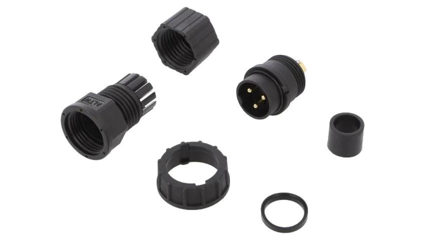Złącze okrągłe wtyk rozmiar D męski 3-PIN złocony 20A IP67 DC-03BFMB-LL7001