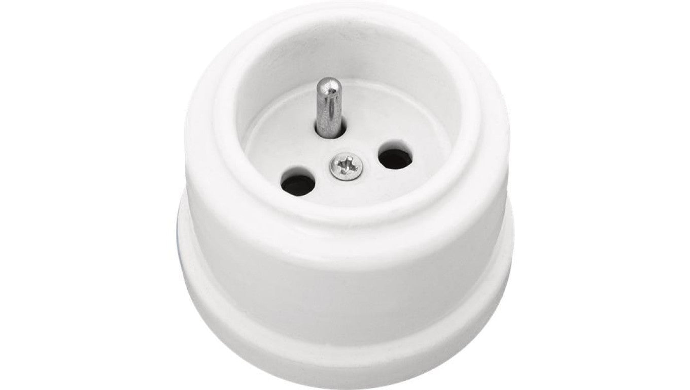 Gniazdo pojedyncze natynkowe 2P+Z Retro ceramic 16A-250V~, białe
