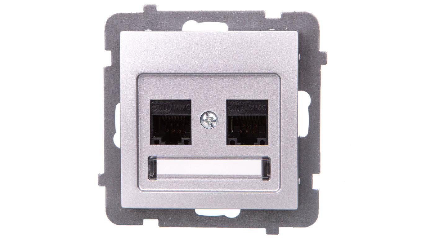AS Gniazdo komputerowe podwójne RJ45 kat.5e MMC srebro GPK-2G/K/m/18