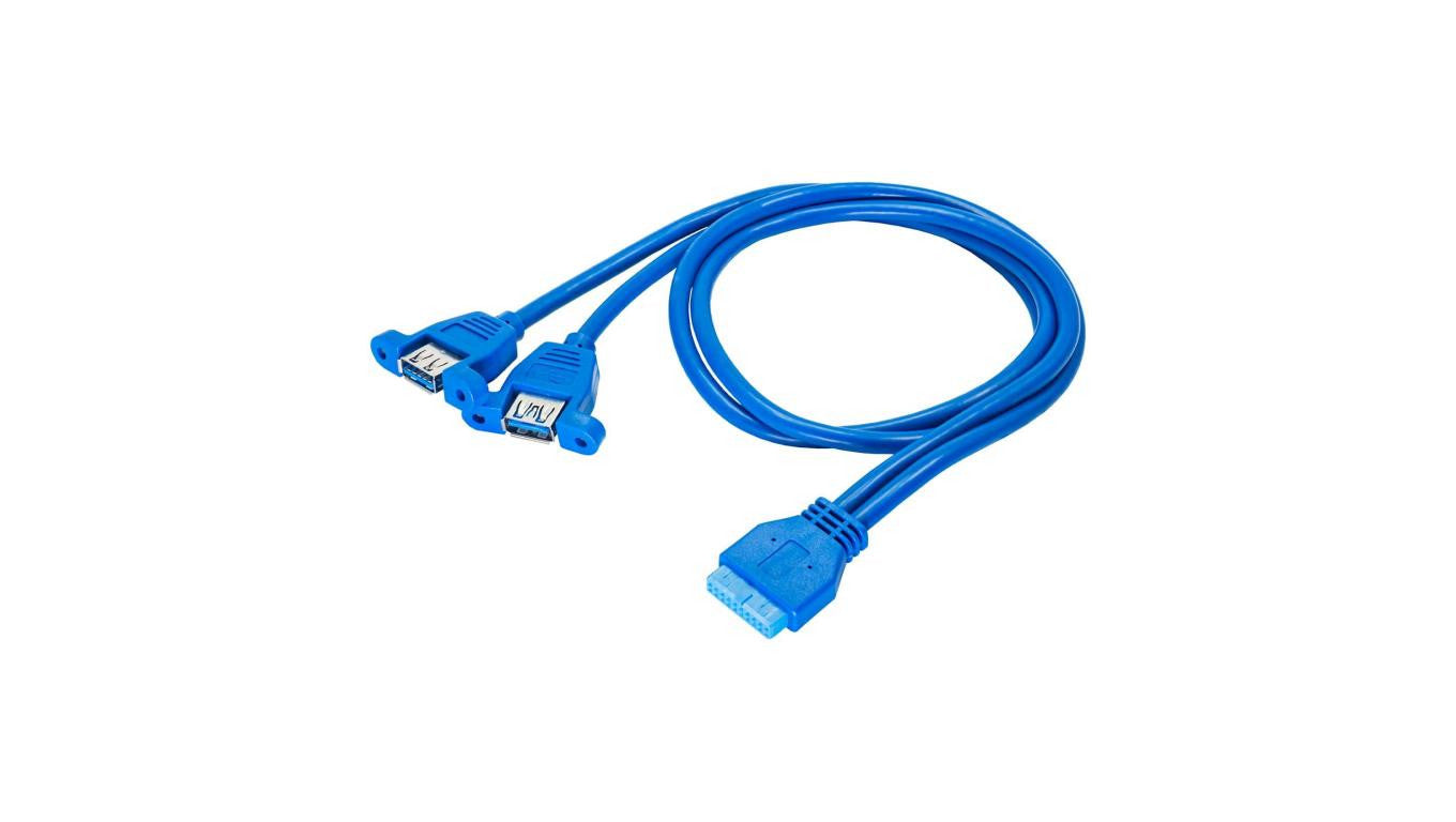 Adapter z kablem Akyga AK-CA-62 2x USB A 3.0 A (f) / USB 19 pin (f) 65cm
