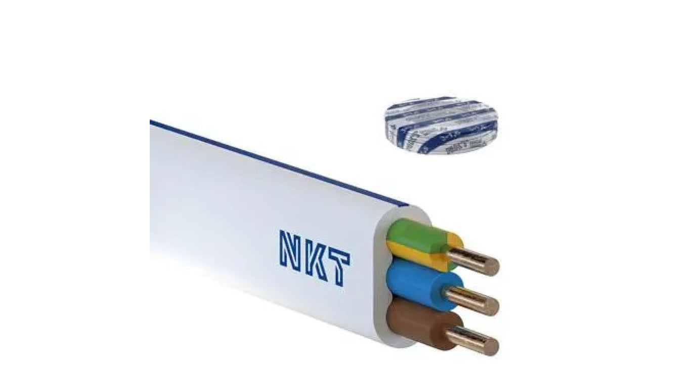 Przewód instalacyjny płaski NKT YDYP 3x1,5 mm² biały, drut, 450/750V, klasa 1 /100m/ 172152001C0100