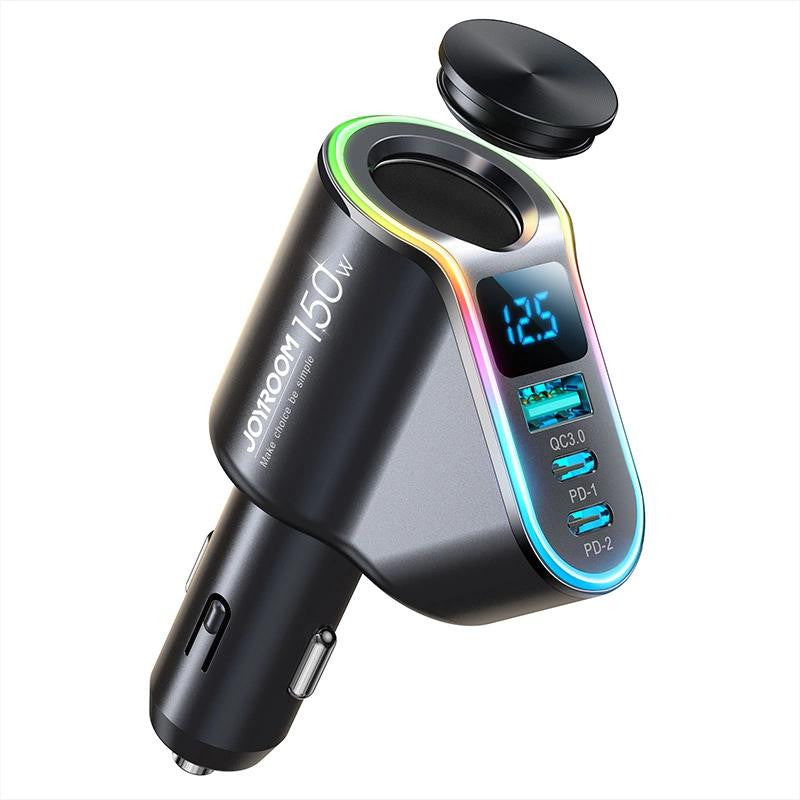 Joyroom szybka ładowarka samochodowa 4w1 USB-A QC3.0 / 2xUSB-C PD 150W czarna
