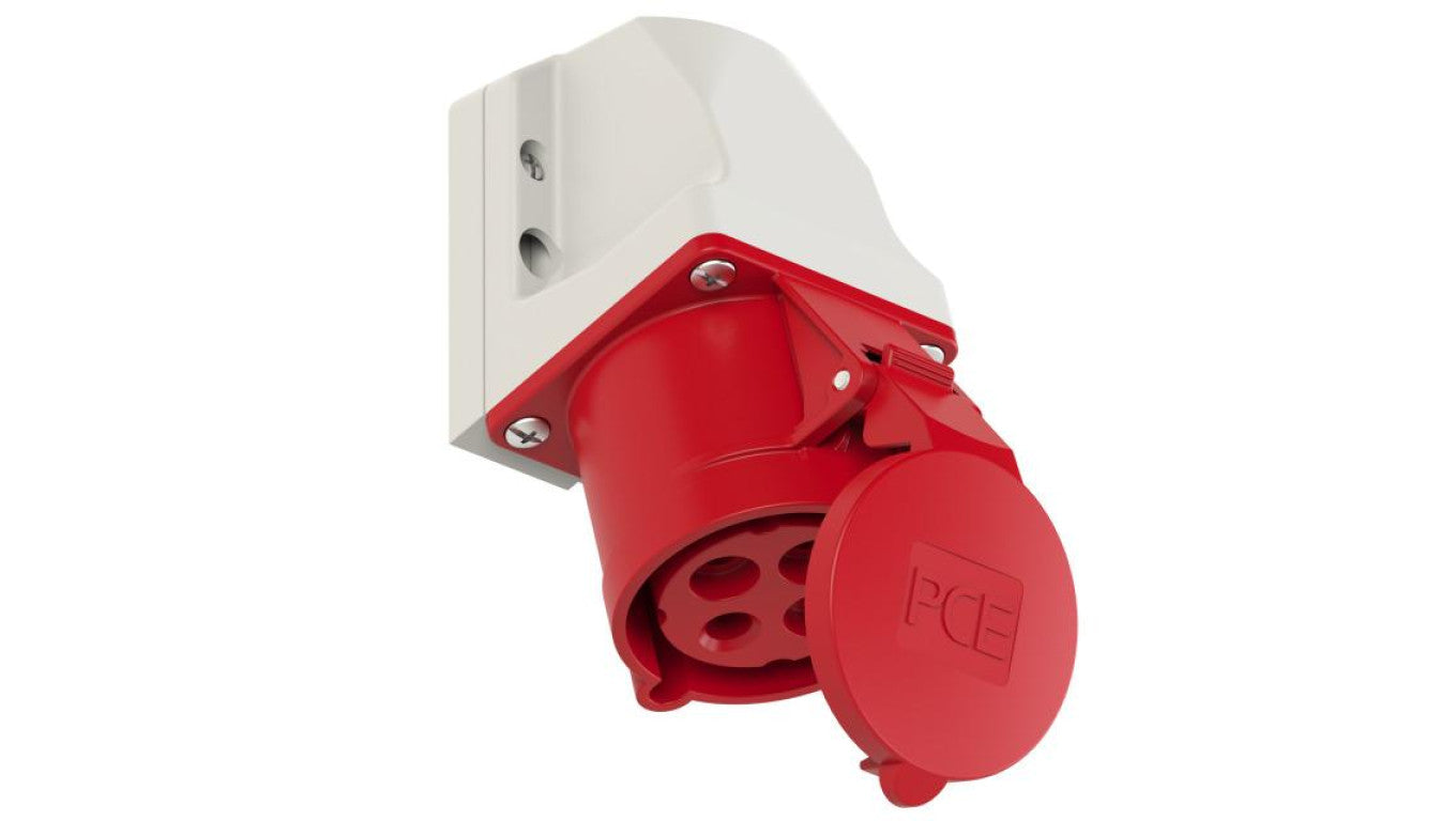 Gniazdo siłowe z klapką 4p 32A 400V stałe IP44 PCE kompakt, do obudowy