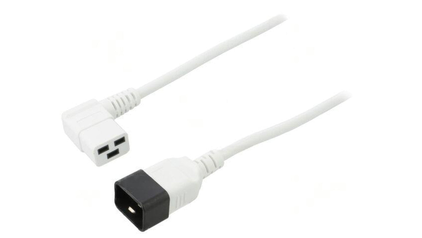 Kabel: 3x1,5mm2, IEC C19 żeński kątowy,IEC C20 męski, 1m LT-549R+550 H05VV-F 3X1.5 1M WHT