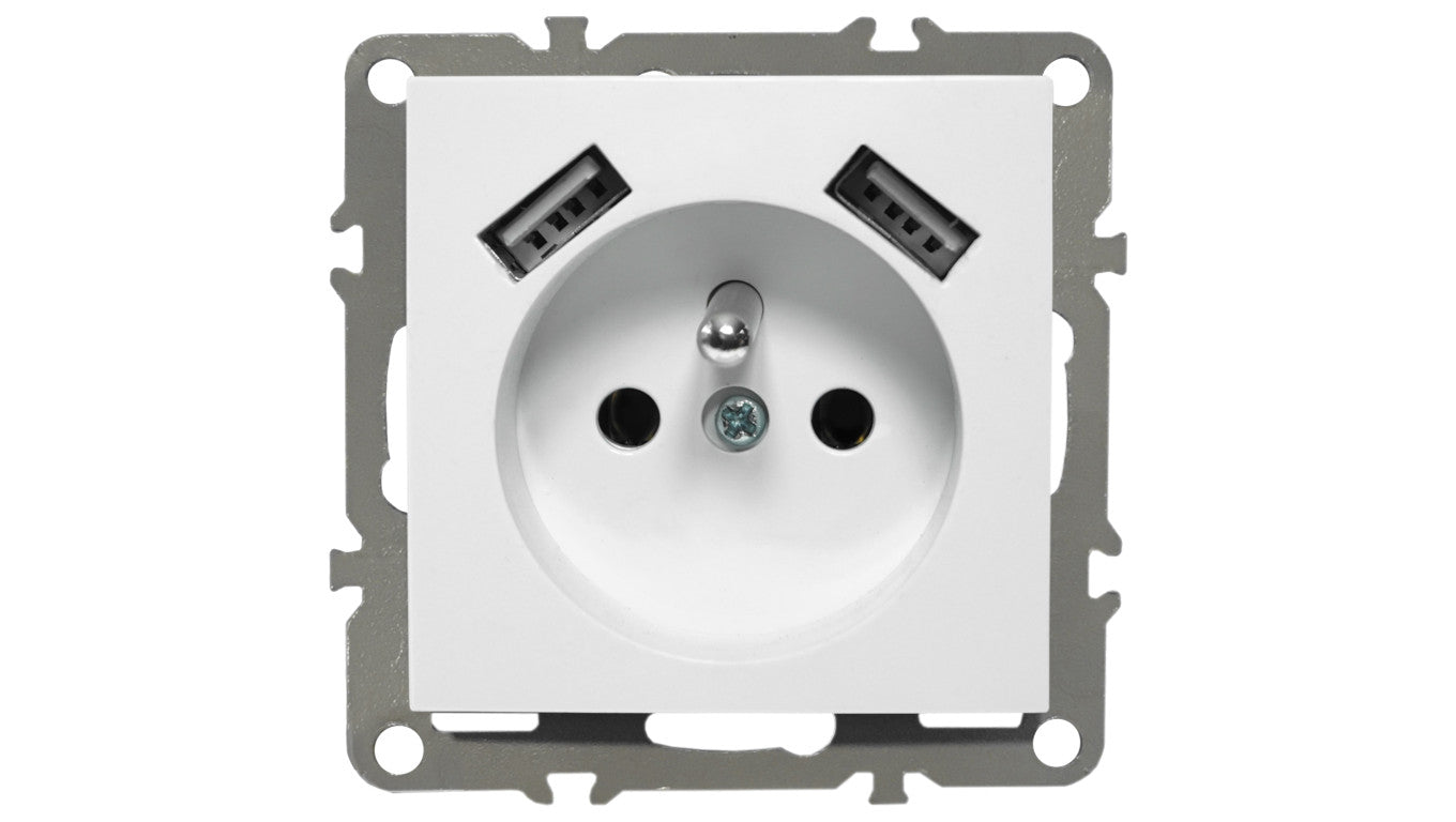 QUADRA Gniazdo z/u +2x USB 2.1A białe