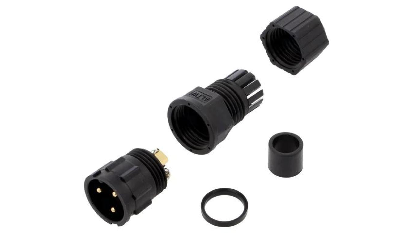 Złącze okrągłe wtyk rozmiar D męski 3-PIN złocony 20A IP67 DC-03BMMB-LL7001