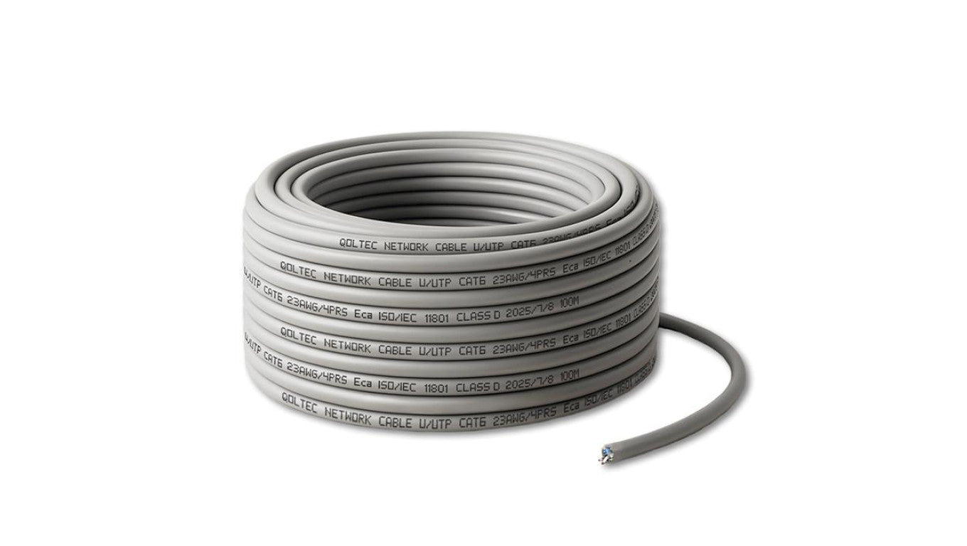 Qoltec Kabel Patchcord sieciowy skrętka UTP Miedziany Cu CAT6 High speed 1Gb/s LAN 100m szary