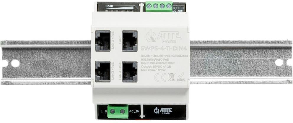 Switch PoE 4 portowy z wbudowanym zasilaczem na szynę TH35 ATTE SWPS-4-11-DIN4