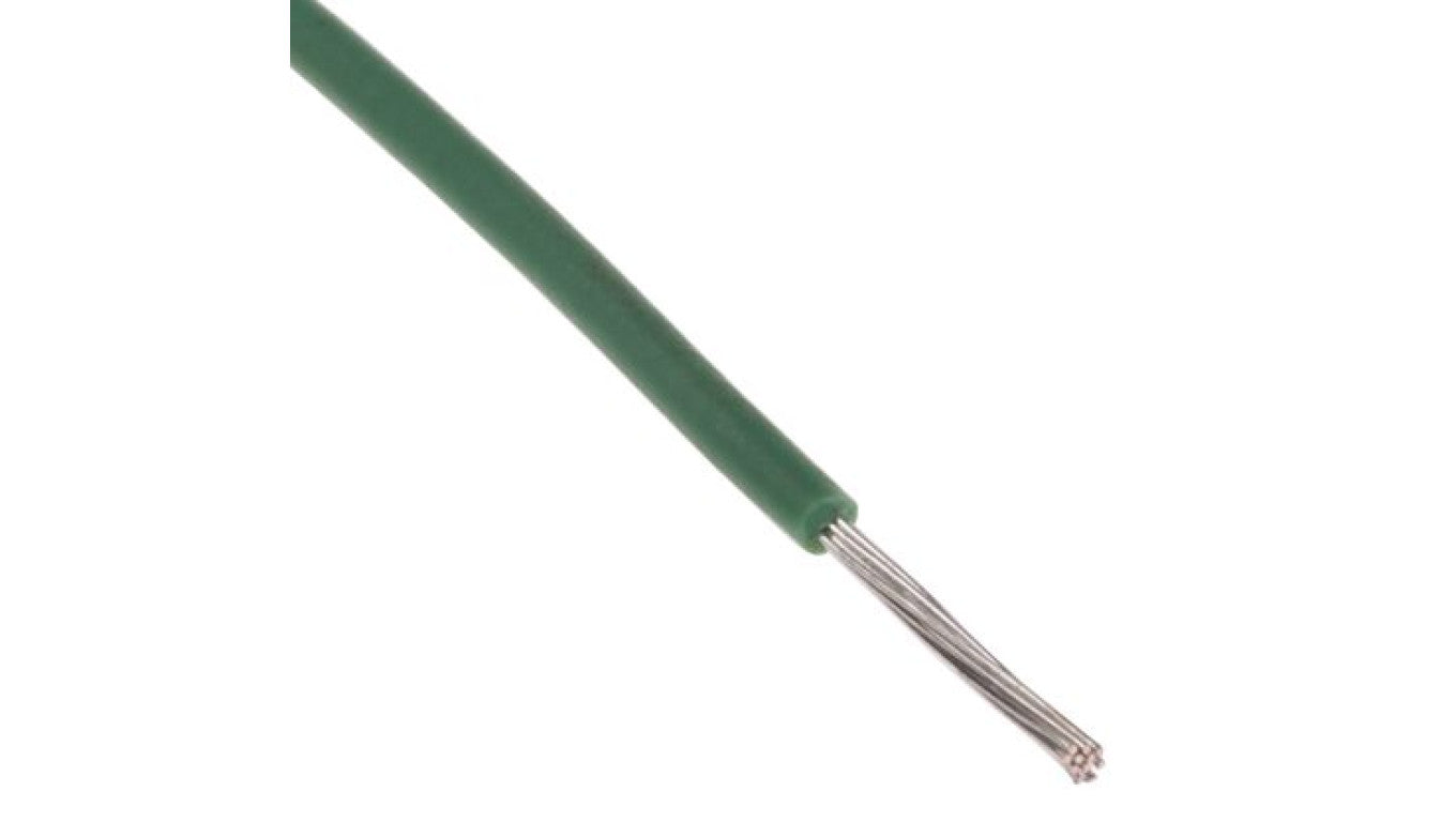 Przewód jednożyłowy linkowy, Przewód instalacyjny, 0,2 mm², 11/0,16 mm, 24 AWG, MPPE, 600 V, Zielony, dł. 100m, RS PRO