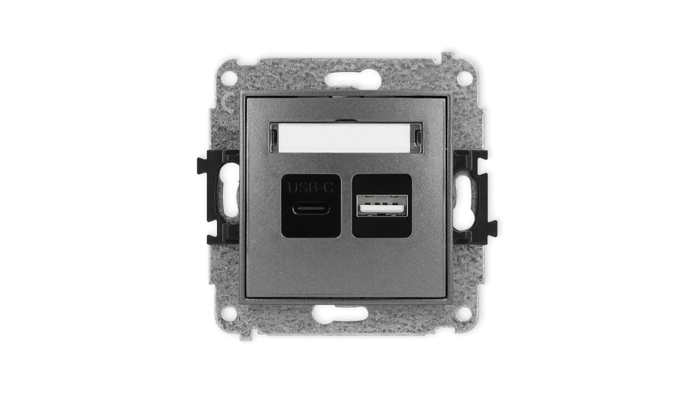 MINI Mechanizm ładowarki USB podwójnej USB C + USB A, 20W max., grafitowy 11MCUSB-8