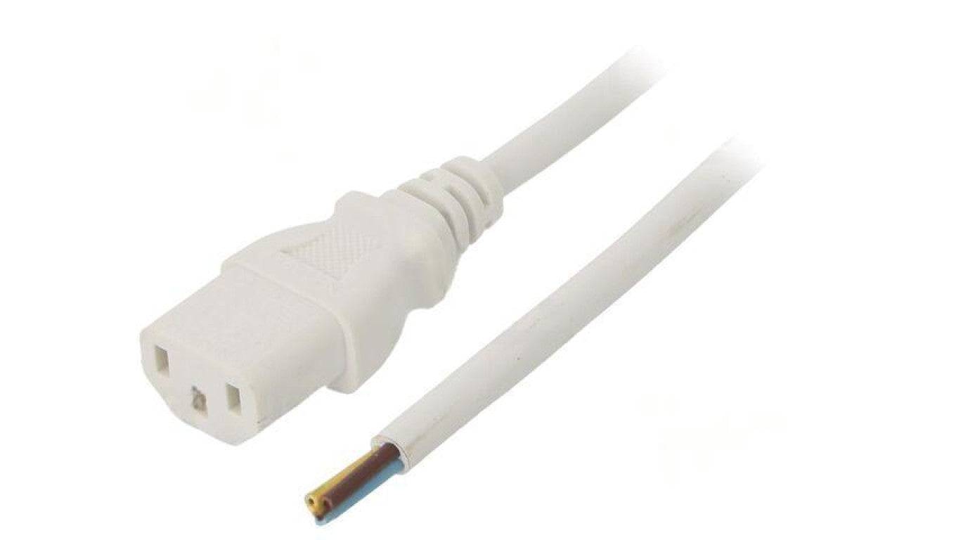 Kabel: 3x0,75mm2, IEC C13 żeński, 1,8m, 10A LT-501 H05VV-F 0.75/3C WHT 1.8M END