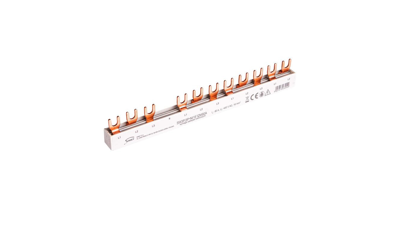 Szyna prądowa łączeniowa - widełkowa 3-fazowa 80A 12 modułów 16 mm² pod zabezp. różnicowo-prądowe SW3F(3P+N) 16 12M80A 81994206