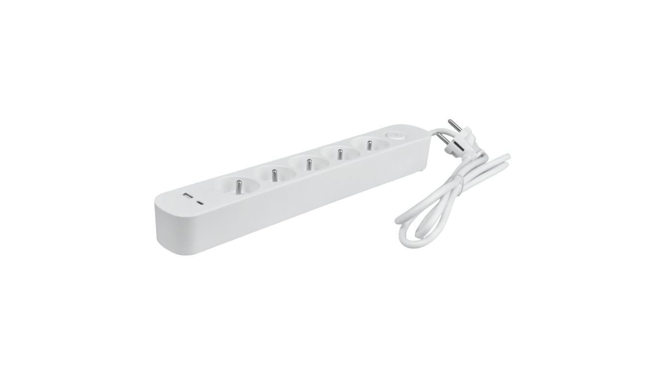 Listwa ochronna DPM z wyłącznikiem - 5 gniazda AC, 1x USB-A, 1x USB-C 1,5M biała
