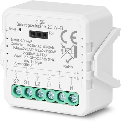 GISE Smart Podwójny moduł przekaźnikowy WiFi | Tuya | GDS-WF