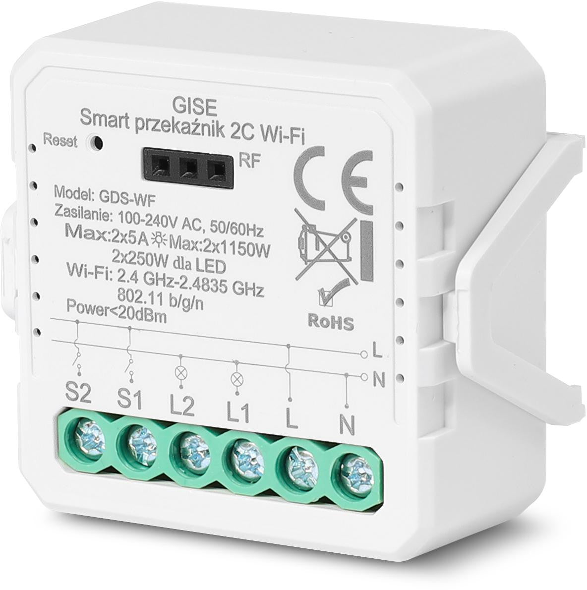 GISE Smart Podwójny moduł przekaźnikowy WiFi | Tuya | GDS-WF