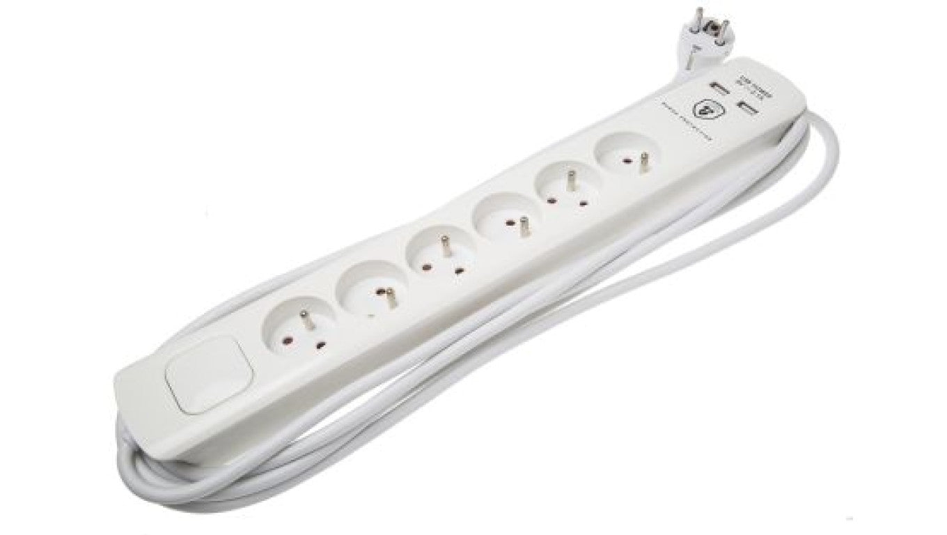 5m Przedłużacz 1,5 mm² 6 gniazda 250 V Biały Tak Listwa z gniazdami