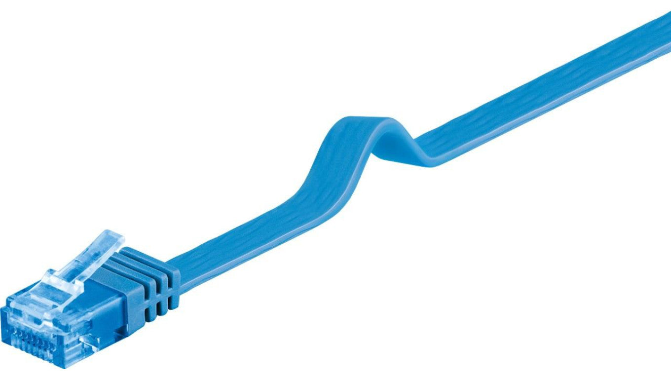 CAT 6A Płaska Kabel połączeniowy,U/UTP, Niebieski - Długość kabla 0.5 m