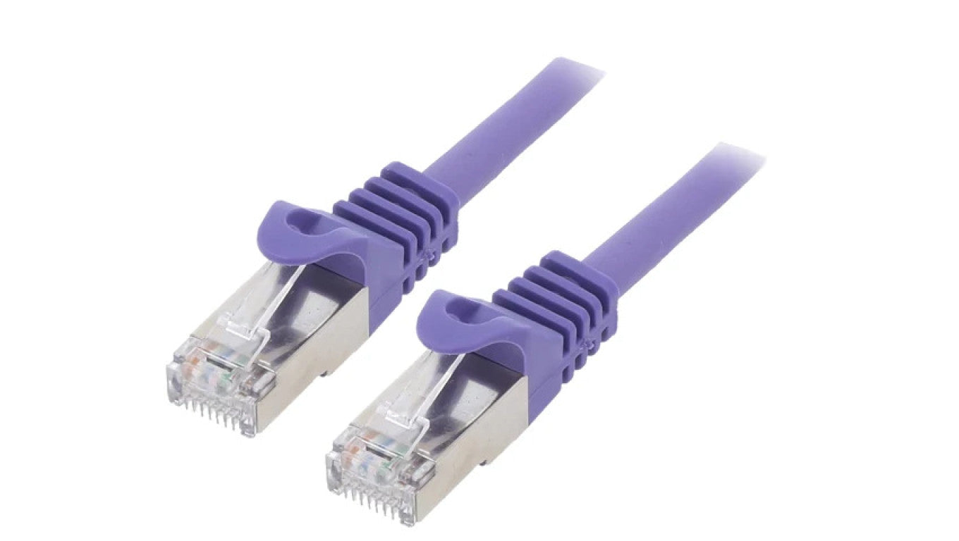 Patch cord S/FTP 6a drut Cu LSZH fioletowy 5m 27AWG PP6A-LSZHCU-V-5M