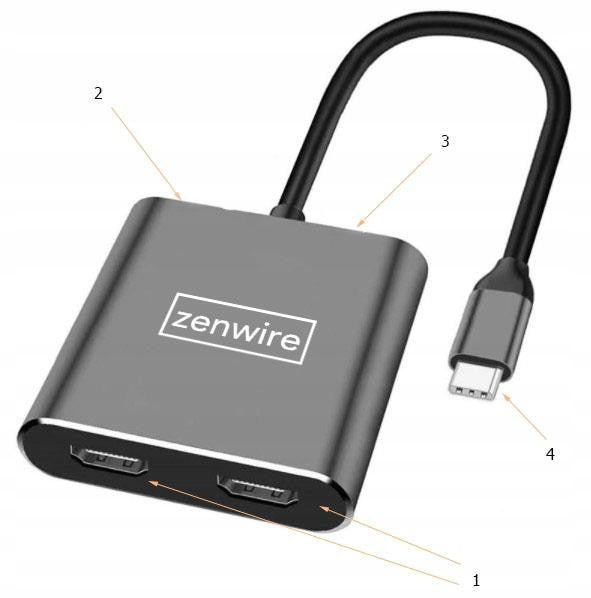 ADAPTER HUB Przejściówka USB- C 4W1 2x HDMI 4K USB 3.0 Zenwire BYL-2309
