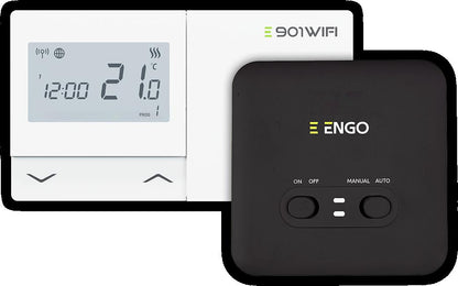 ENGO Controls E901-WIFI - Regulator temperatury bezprzewodowy, Wi-Fi, Internetowy, biały, 868MHz