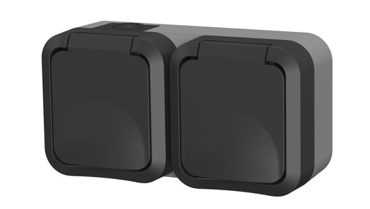 Gniazdo z uziemieniem podwójne natynkowe Aqua Pro IP55 szaro grafitowe 60325