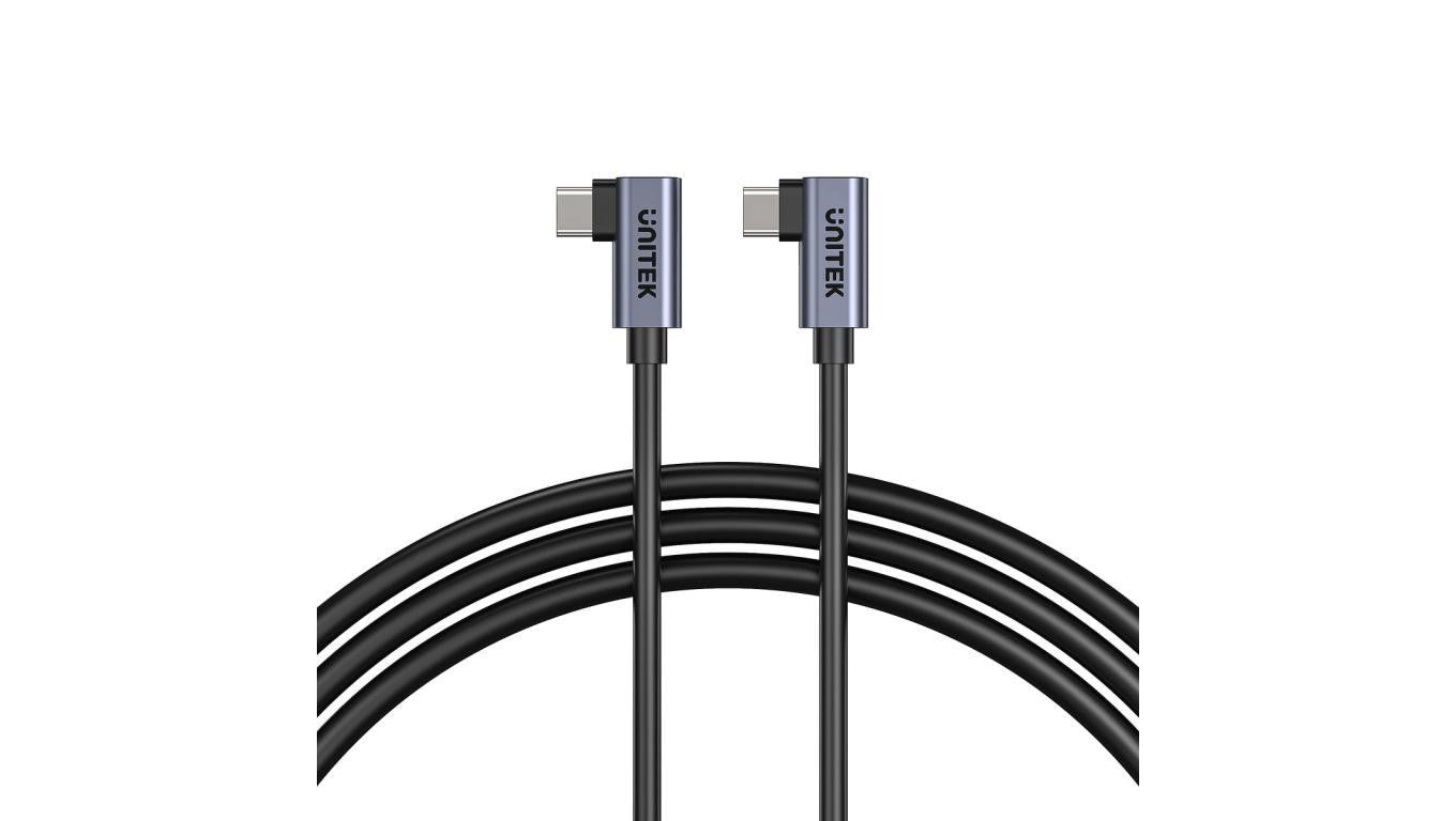 UNITEK Kabel USB 2.0 typ-C (wtyk / wtyk) kątowy Quick Charge 2.0 Power Delivery 3.0 (100W) czarny 0,5m