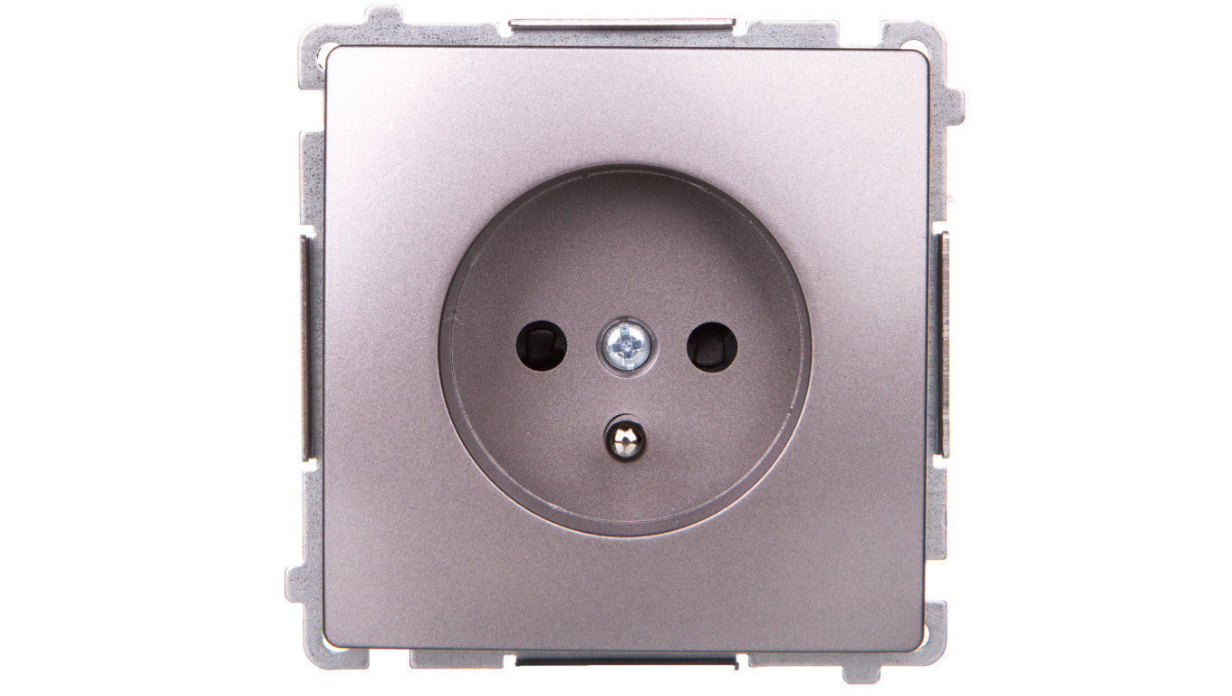 Simon Basic Gniazdo pojedyncze z/u z przesłonami stal inox BMGZ1Z.01/21