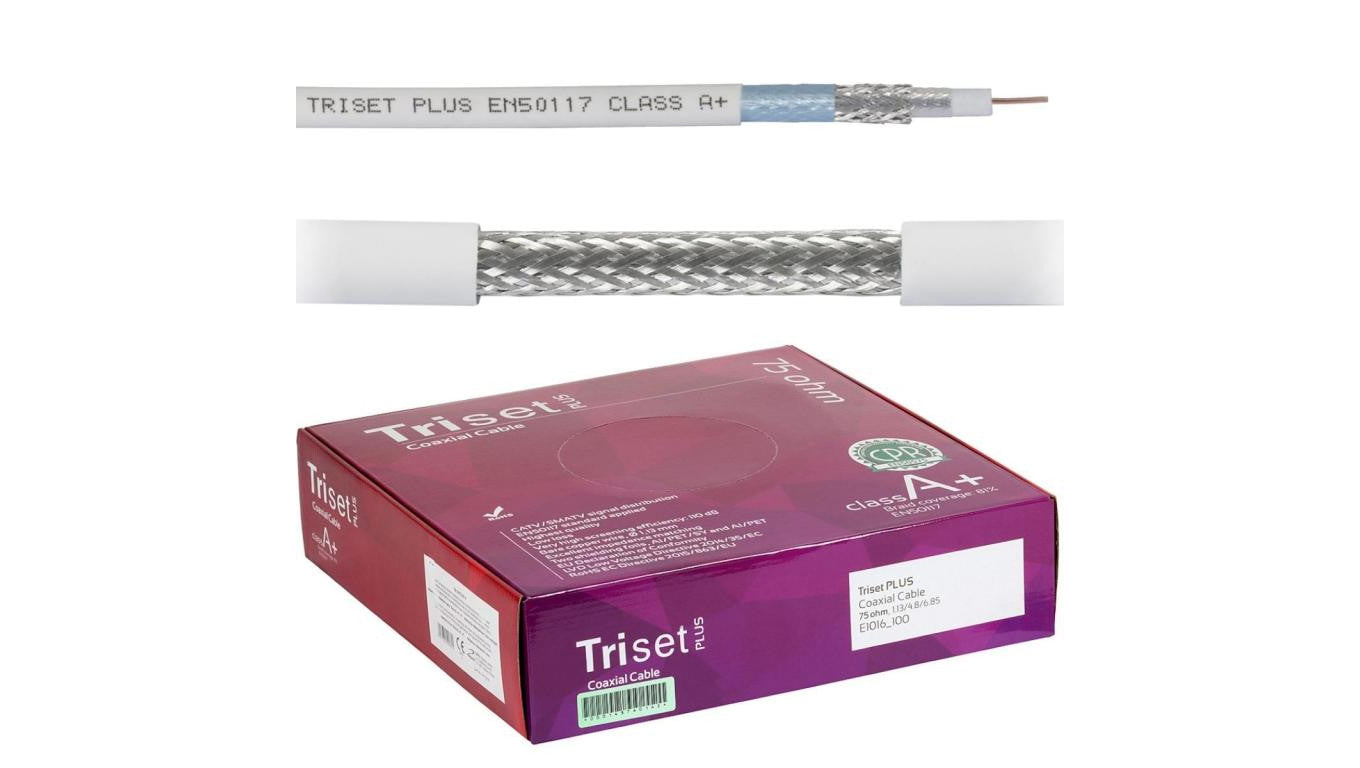 Przewód antenowy 75ohm 1,13/4,80/6,80 Cu ekran 81 biały Triset LSZH /100m/