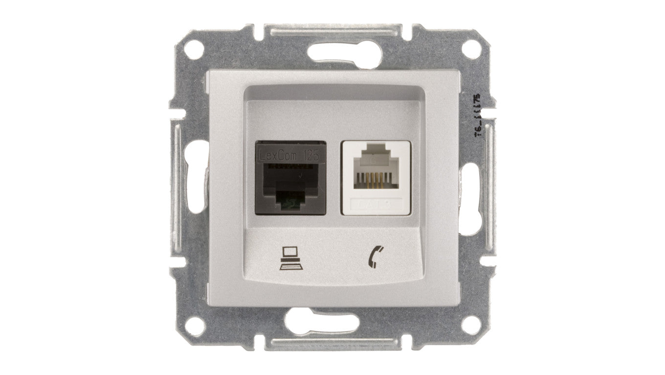Sedna Gniazdo teleinformatyczne RJ11 RJ45 kat.5e UTP aluminium SDN5100160