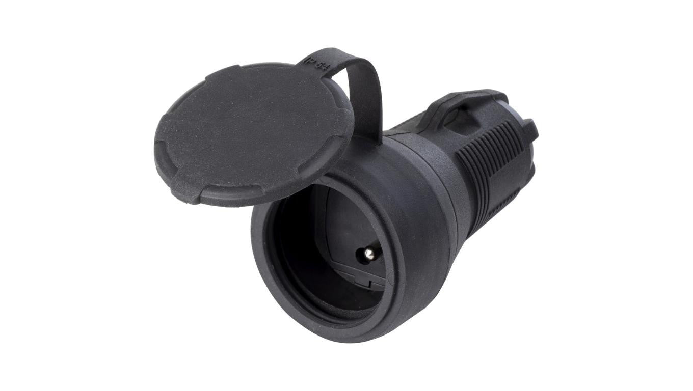 Gniazdo hermetyczne gumowe z klapką 2P+Z 230V 16A czarne IP54 na kabel X82410 ELEKTRO-PLAST NASIELSK