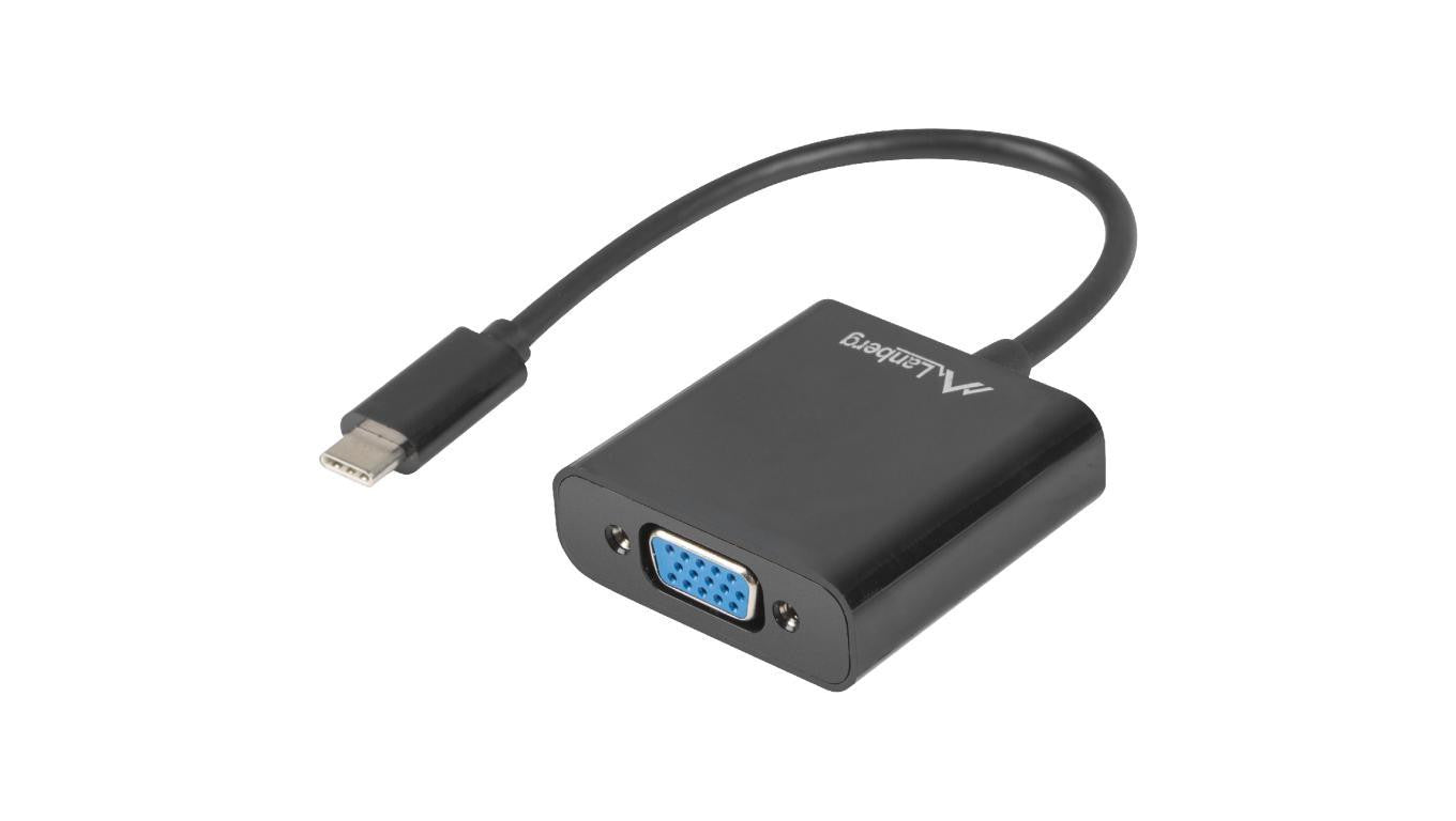 Adapter USB 3.1 typ-C - VGA (wtyk / gniazdo) czarny 15cm LANBERG