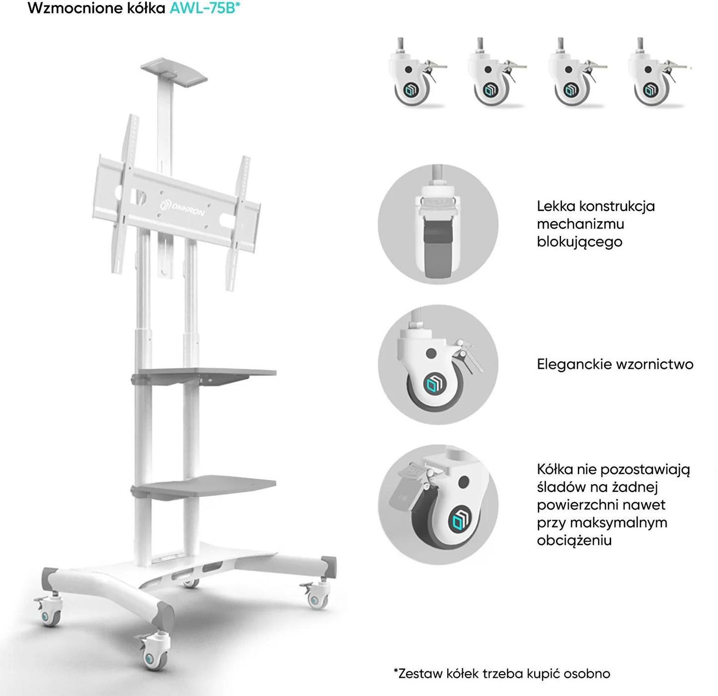 Mobilny stojak do TV 50"-86" do 90 kg ONKRON TS1881 Biały