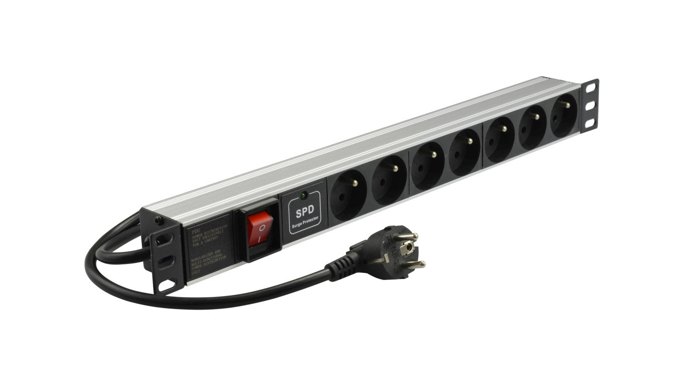 Listwa zasilająca antyprzepięciowa RACK 19 cali 1U 7 gniazd z wyłącznikiem NEKU /1,8m/